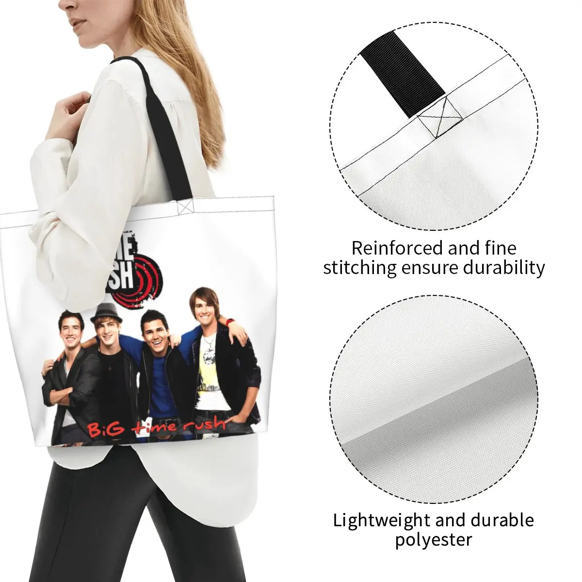 Big Time Rush Music Band Tour Logo Shopping Tote Bag Canvas Large Capacity Shoulder Bags Shopper Grocery Handbag for Women