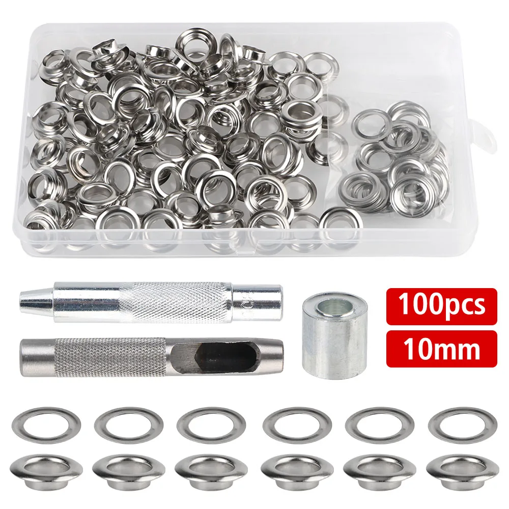 Air Eyelet Corns Tarpaulin Ring Buckle 1 Sets with box Copper eyelet 3  installation tools 100pcs 10MM Metal buckles