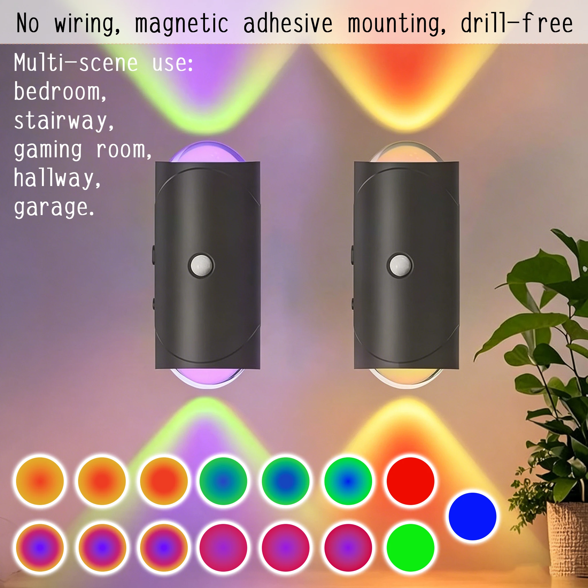 2 Pack Color Changing LED Wall Light, Motion Activated Cordless Rechargeable Up Down Lamp, Magnetic Stick-on Night Light with Re