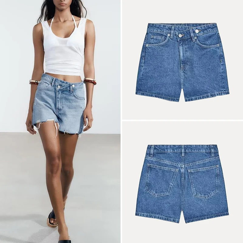 Frühling 2025, vielseitige Denim-Jeans mit überkreuzter Taille für Damen, lässige All-Match-Hose für verschiedene Eingriffe, regelmäßig dünn