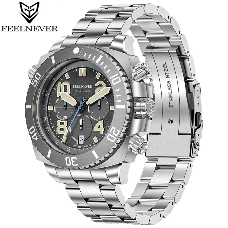 LIGE FeelNever Casual Sports Mechanical Man Watch Stainless Steel Sapphire Crystal Automatic Watches 500M Waterproof Clock Reloj