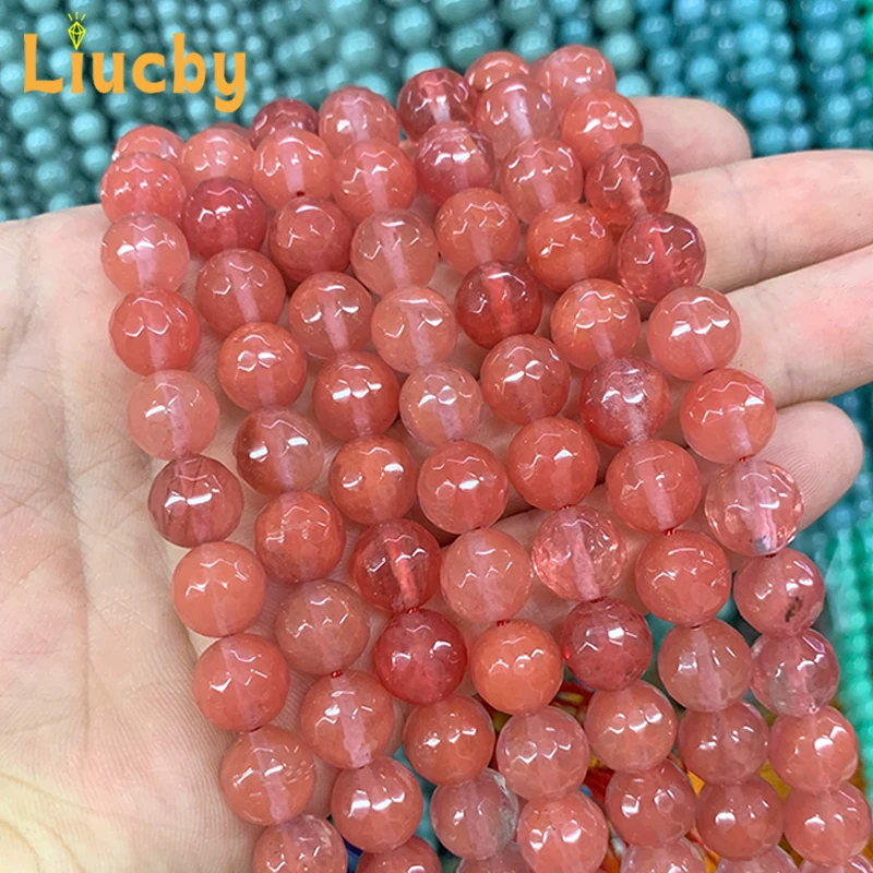 Fashion Natural Stone Faceted Watermelon Red Handmade beads DIY Advanced sense Rings 15\