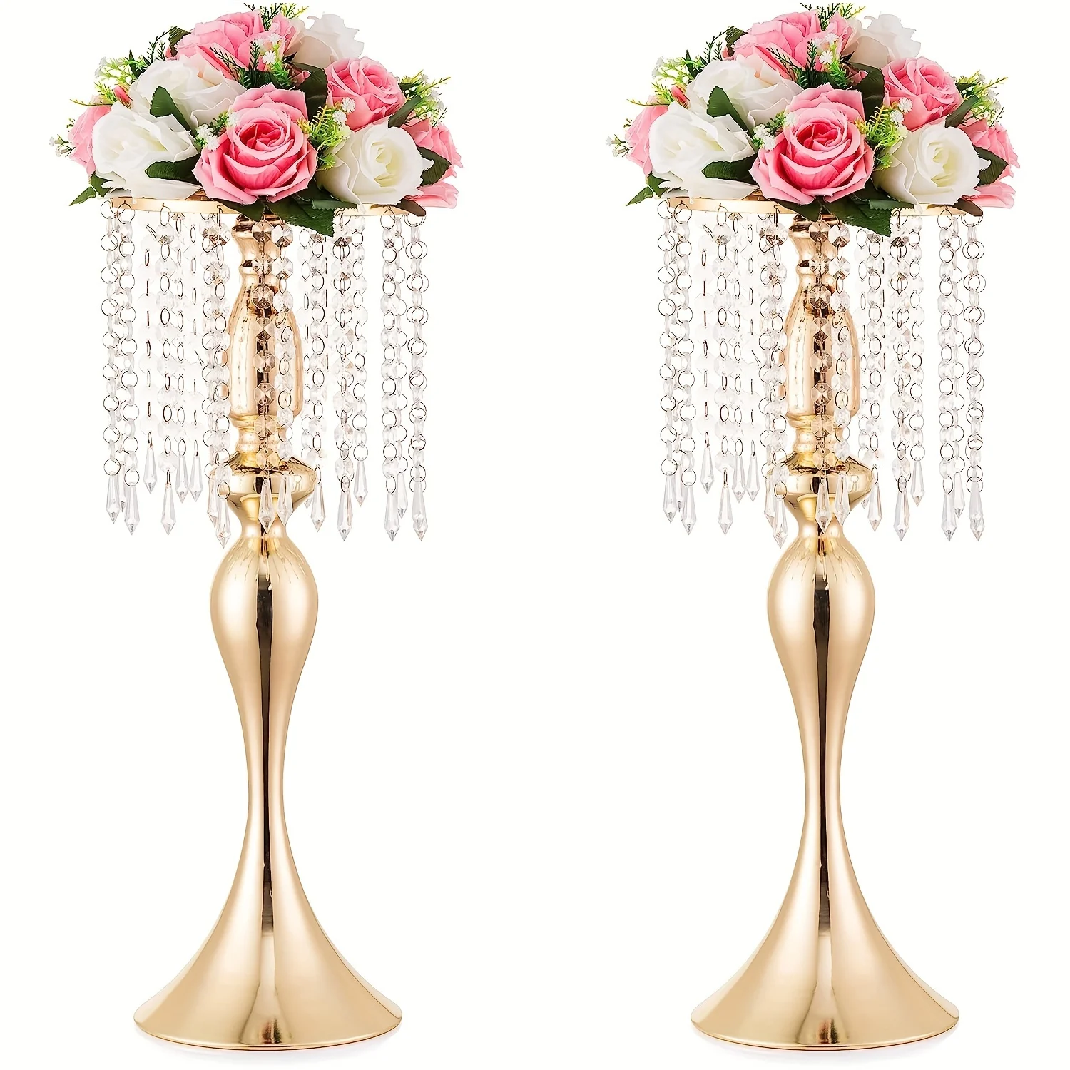 2pcs Glod Vases For Centerpieces Crystal Flower Arrangement Stand Wedding Centerpieces For Tables Metal Flower Vase Holders