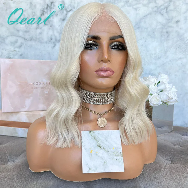 HD Natürliche Lose Wellenförmige Menschenhaar Perücke Verkauf Icy Weiß Blonde Spitze Frontal Perücken 13x4 Pre Gezupft Haaransatz mit Baby Haare Qearl