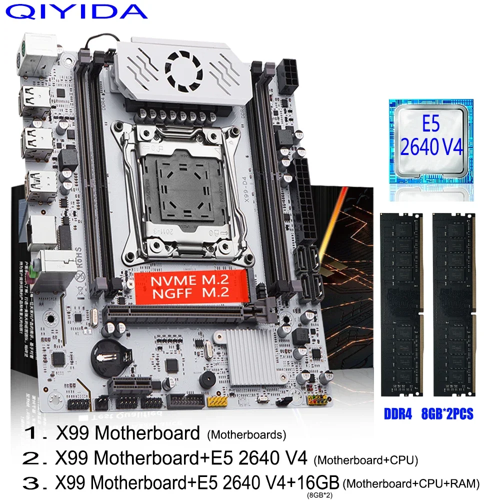 Conjunto de placa-mãe QIYIDA X99 LGA 2011-3 kit combo Xeon E5 2640 V4 CPU DDR4 8GBx2PCS = 16GB NVME NGFF M.2 SATA3.0 USB3.0 X99 C612chip