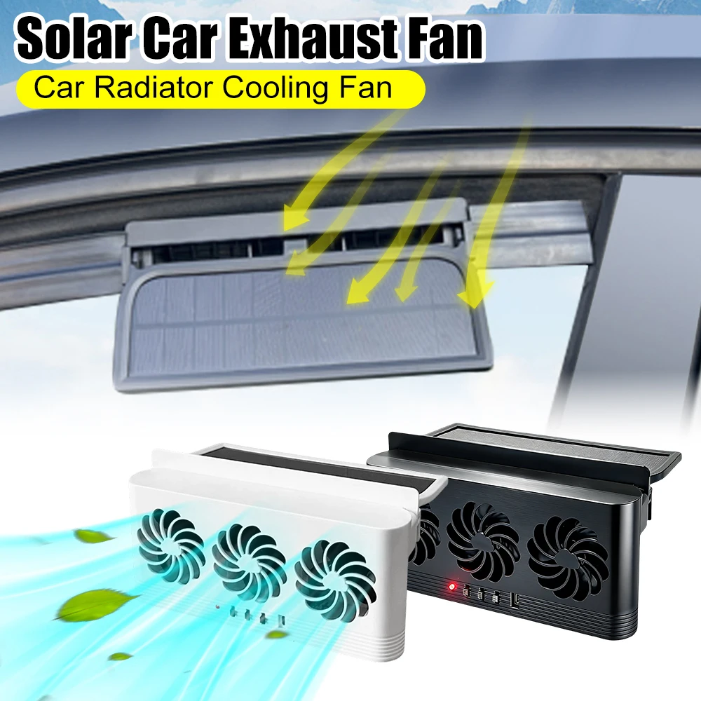 Solar Powered Car Exhaust Fan  Peculiar Smell Car Radiator Cooling Fan USB Powered Auto Ventilation Fan for All Cars