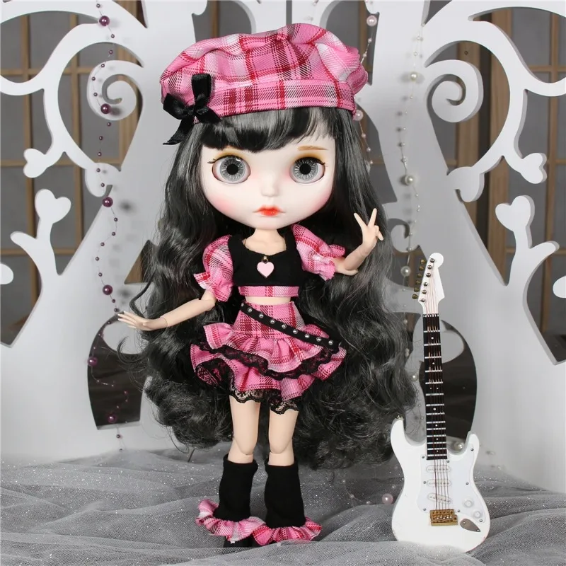 vestiti per bambole blythe ICY DBS Vestiti per bambole Blyth vestito rosa Berretti Gonna scozzese vestito anime abiti fantastici ragazza cosplay