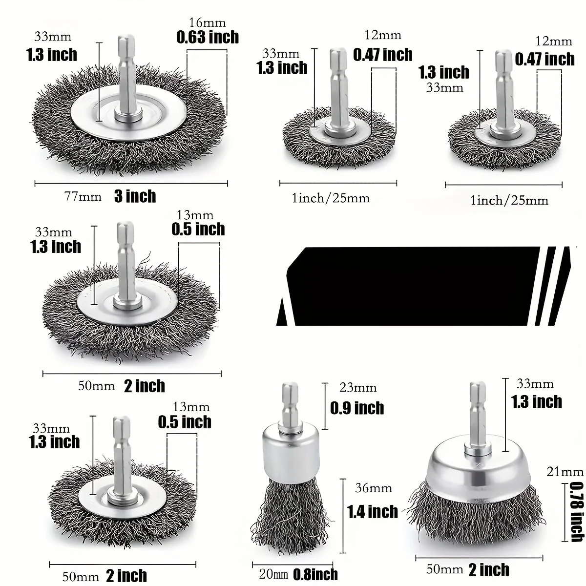 1/4 Inch Hex Shank Wire Brush Wheel Cup Brush Set Carbon Steel Crimped Drill Cleaning Polishing Tool view 6