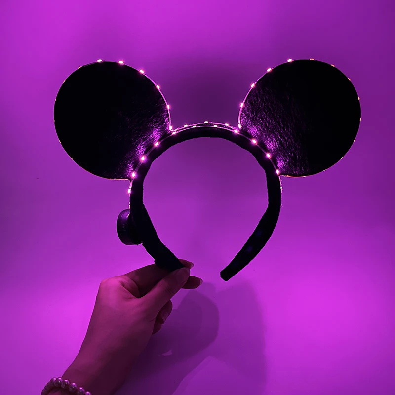 Cartoon LED Mouse Ears Headband for Boys and Girls Birthday Party Black Headwear Costume Cosplay Decoration Flashing Hairband