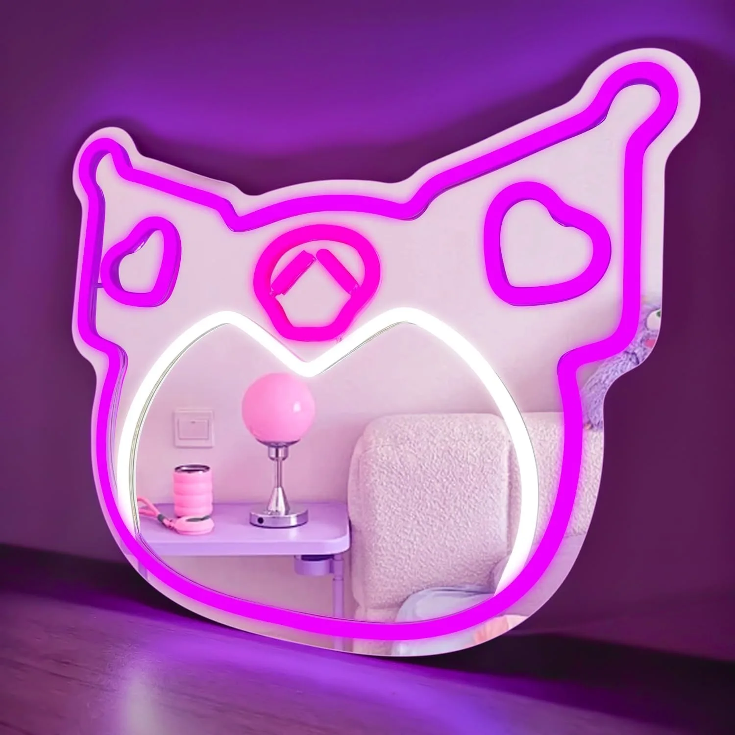 Anime Mirror Neon Sign USB Dimmable LED Neon Sign for Dressing Room Bedroom Locker Living Room Decorative Ambient Light