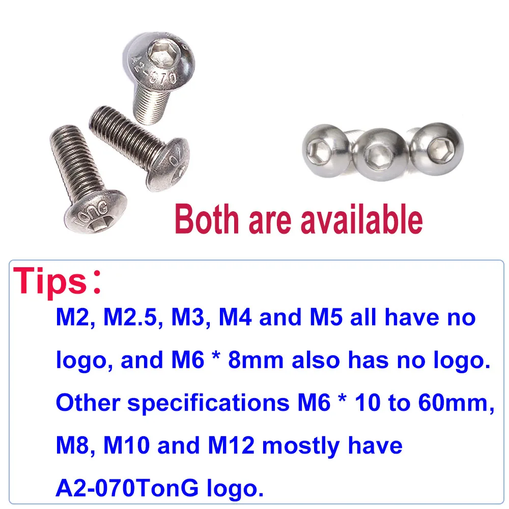 ISO7380 M2 M2.5 M3 M4 M5 M6 M8 M10 M12 304 A2-70 Stainless Steel Hexagon Hex Socket Head Button Allen Bolt Screw