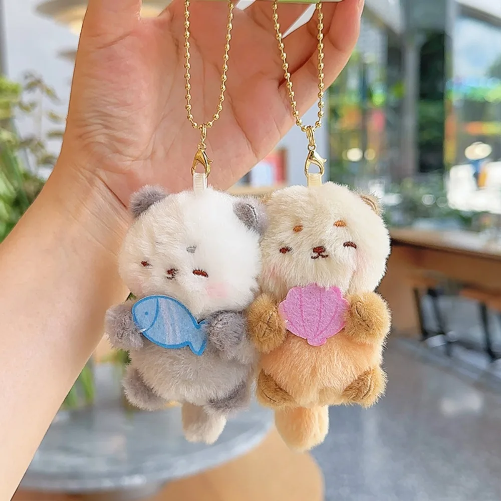 2pcs/set Magnetic Otter Keychain Dog Korean Style Plush Animal Key Buckle Bear Cute Cartoon Couple Pendants Car Key Accessories