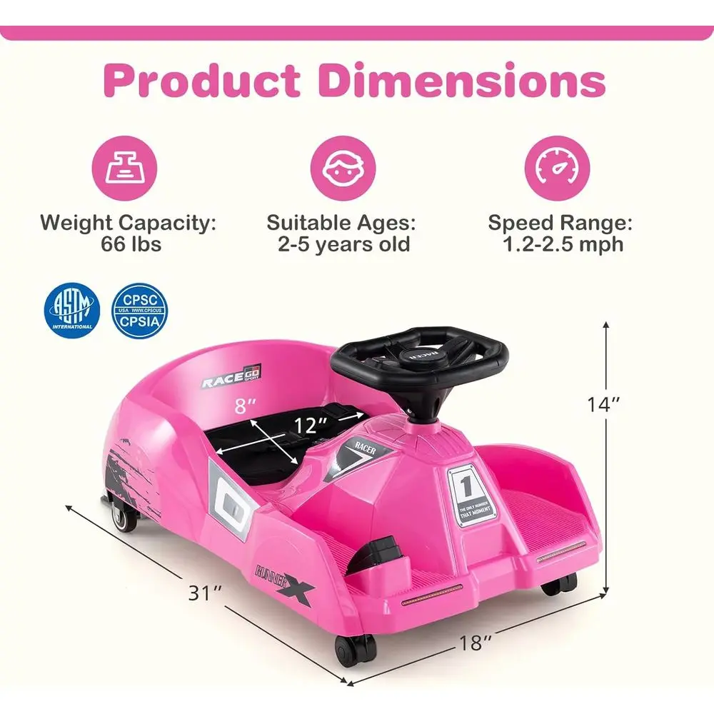 รถโกคาร์ททำความสะอาดไฟฟ้าสำหรับเด็ก แบตเตอรี่ 12V ขับเคลื่อนด้วยพลังงานแบตเตอรี่ พร้อมไม้ถูพื้นแบบถอดได้ รีโมทคอนโทรล 3 ระดับความเร็ว สีชมพู