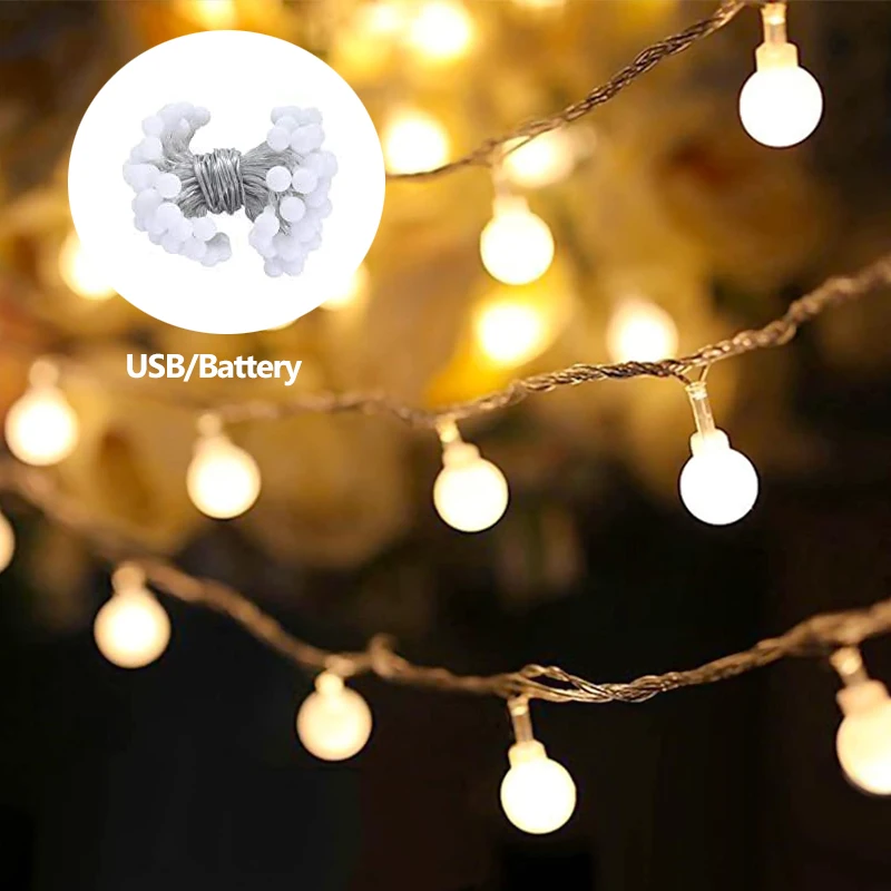 3M 6M 10M Cherry Balls LED Fairy String Lights Battery/USB Operated Wedding Christmas Outdoor Room Garland Decoration Ball Light