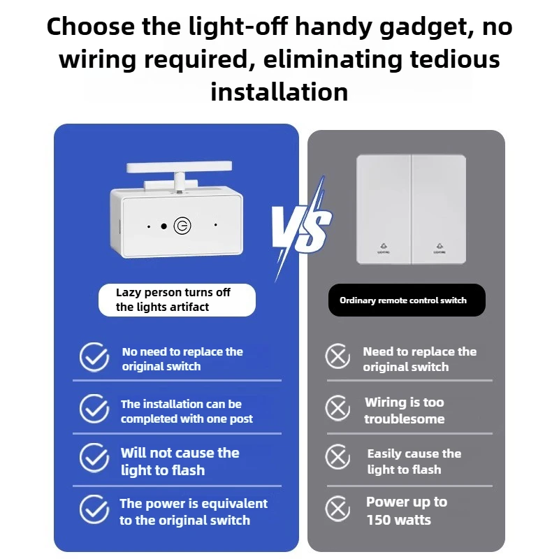 مفتاح إضاءة لاسلكي ذكي للتحكم عن بعد لغرفة النوم/الأشخاص الكسالى، تشغيل/إيقاف تلقائي، جهاز منزلي ذكي