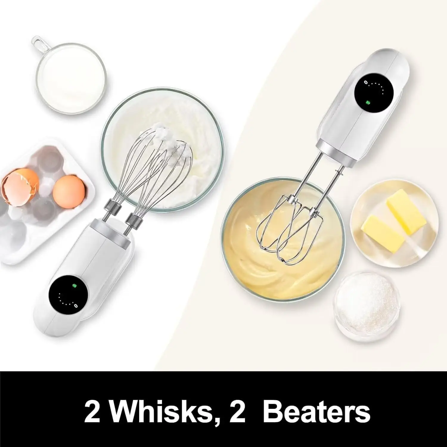 خلاط كهربائي محمول لاسلكي 6 سرعات مع شاشة رقمية لخلاط المطبخ مع مضارب وخفق للاستخدام المنزلي