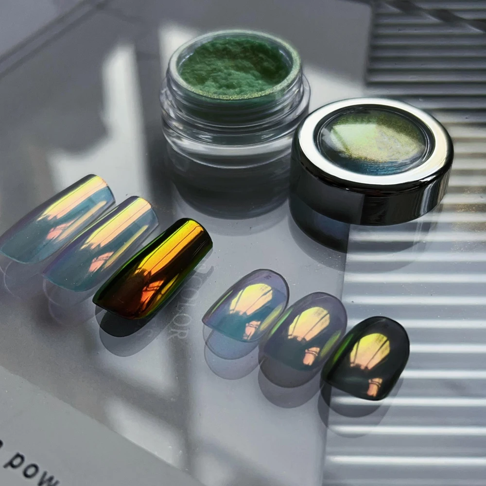 1jar espelho mágico holográfico laser prego em pó auroras espelho iridescente cromo prego em pó luar prego glitter esfregando poeira