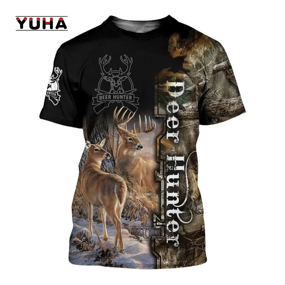 Hunting Animals Newest Animal Tattoo Camo Deer Hunter Moose Hunter Streetwear 3DPrint Unisex Summer Casual Short Sleeves Tshirt