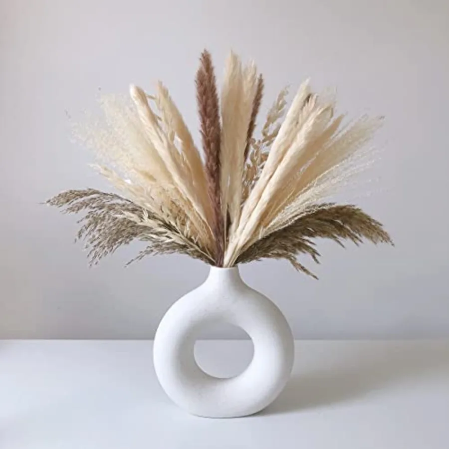 Ceramic Vases for Pampas Grass, Water Drop Design Doughnut vase Modern Home Decor malist Nordic Boho Inch Style