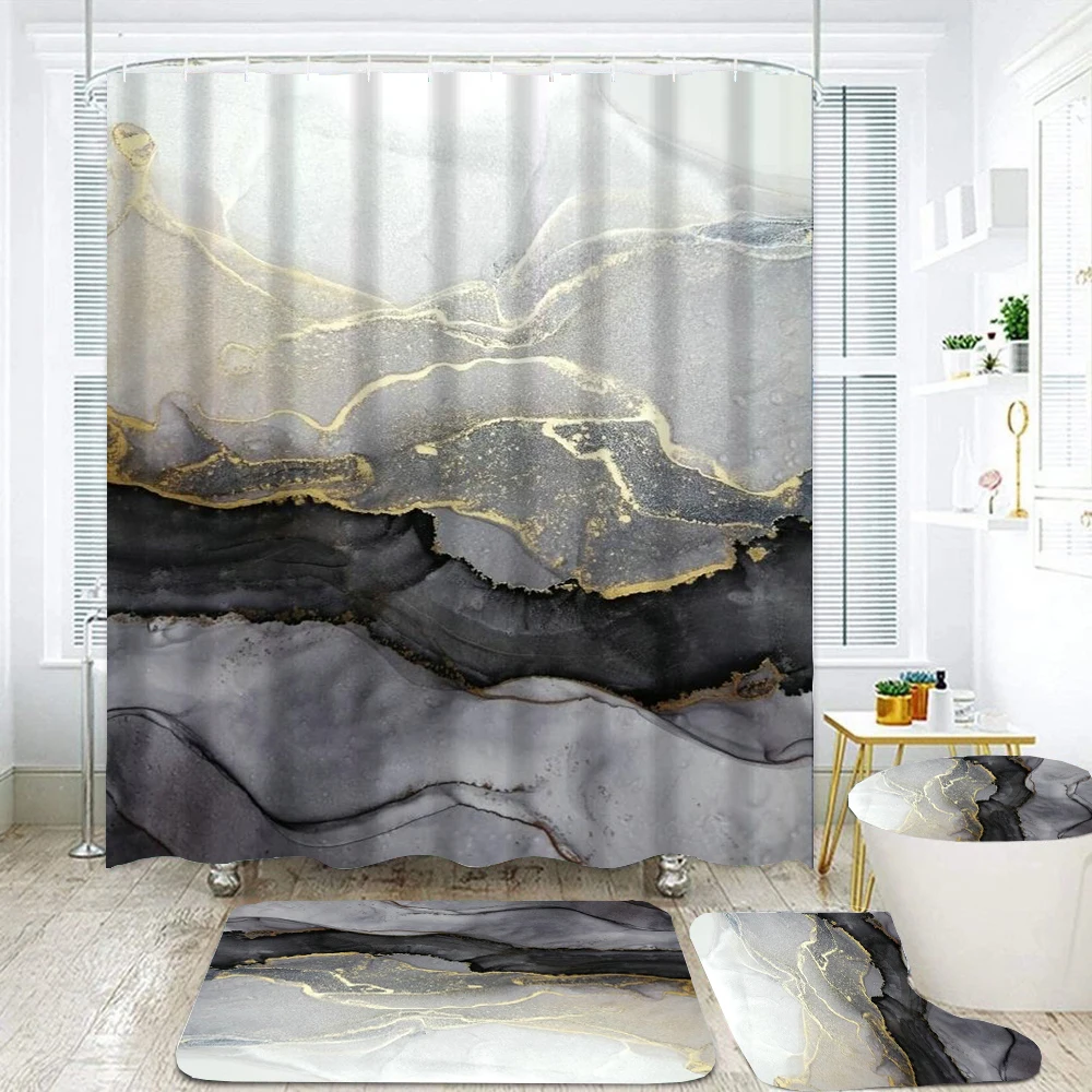 

Abstract Art Stone Grain Shower Curtain High Quality Texture Bathroom Curtains Toilet Cover and Bath Mat Non-Slip Rug Home Decor