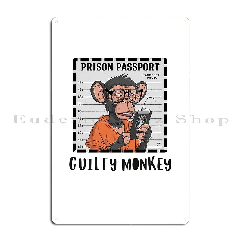 Guilty Monkey Mugshot Metal Sign Poster Pub Classic Designing Create Pub Tin Sign Poster