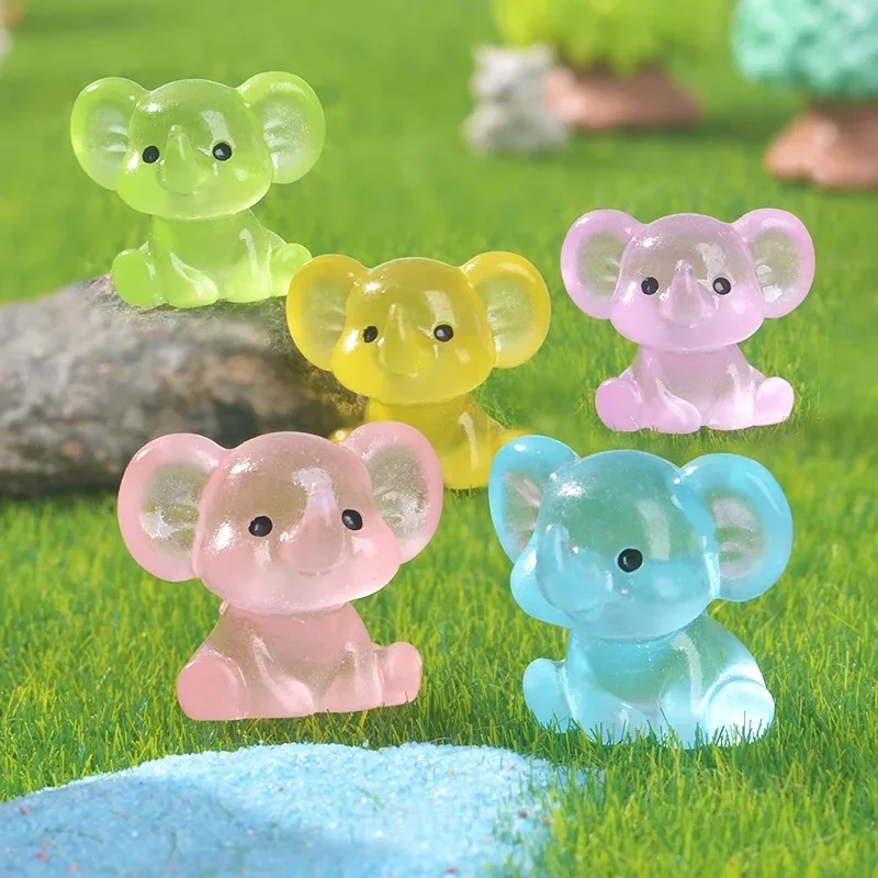

5pcs Luminous Elephant Figures Fairy Garden Micro Landscape Ornament Glowing in Dark Miniature Flower Potted Dollhouse Decor