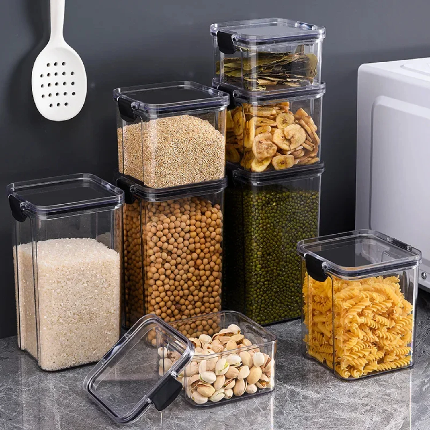 Black Sealed Food Containers Jars - Kitchen Storage Jars for Tea, Coffee, Beans, Cereals, and Candy - Black Bottles Jars Box