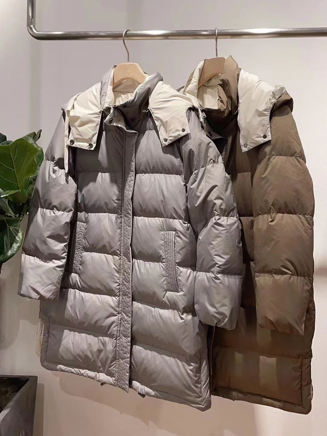 Goose Down Coat with Removable Hood, Casual Style, High Quality, Autumn and Winter