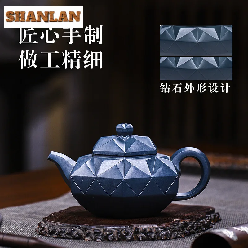 320ml Traditional Yixing Purple Clay Teapots Handmade Diamond Pot Raw Ore Azure Mud Kettle Chinese Zisha Teaset Cafes Collection