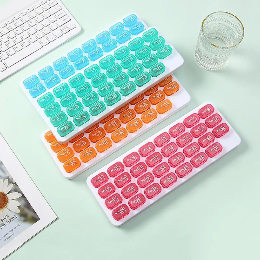 

31-compartment Pill Box Case Container Organizer Keyboard Type Travel Pill Case One Month Medicine Storage Transparent Box