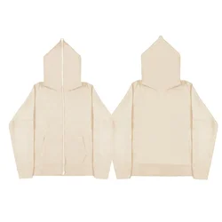 Blank Full Zipper Retro Couple Hip Hop Hoodies&Sweatshirt Loose Oversized Harajuk High Street Men's Women's Streetwear Coat