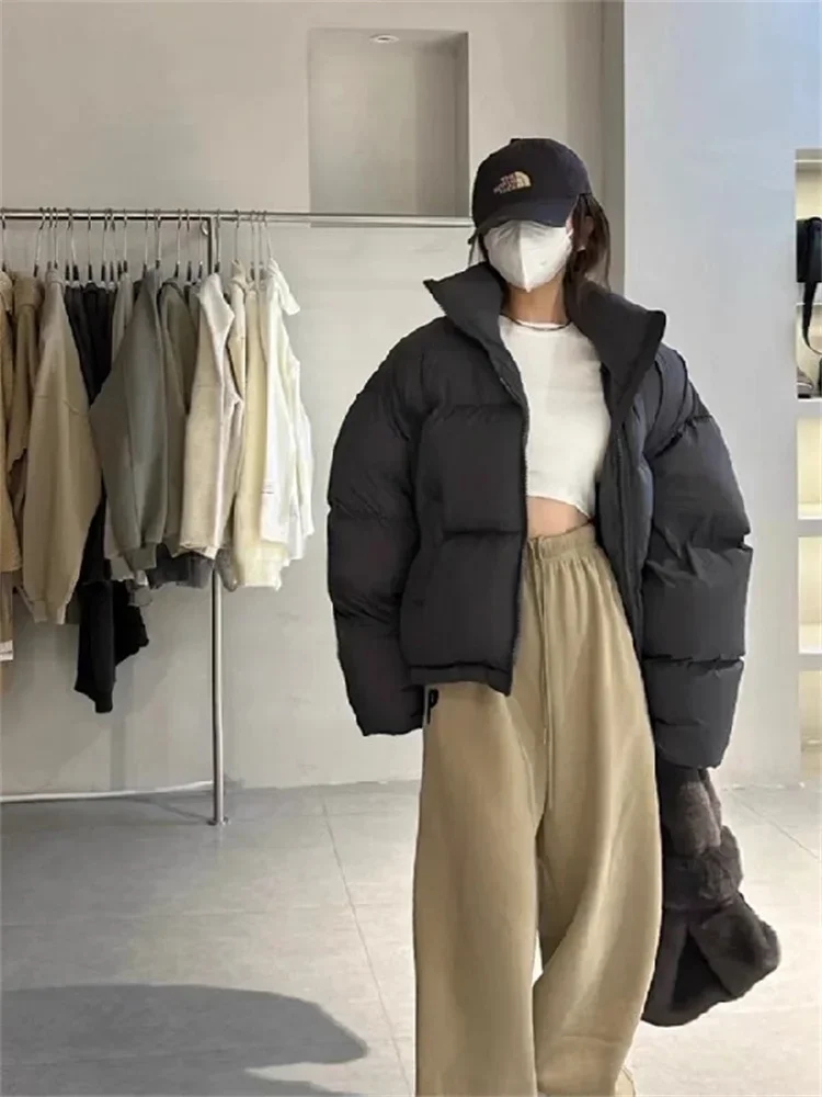 Stevige Opstaande Kraag Parka 'S Voor Vrouwen Herfst Winter Oversized Casual Rits Donzen Jassen Mode Chique Trekkoord Jas