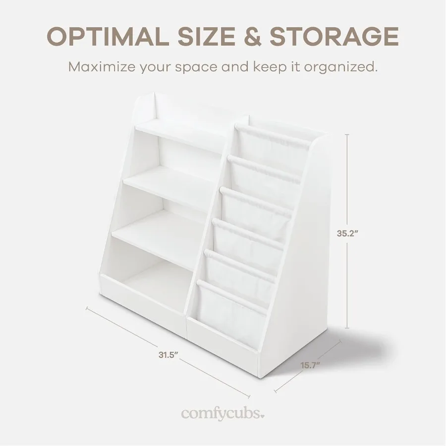 Bookshelf 35.2 x 15.7 x 31.5 Inches Sturdy Plywood Montessori Book Shelf with Soft Hard Shelves for Toys Books ChildFriendly Ea
