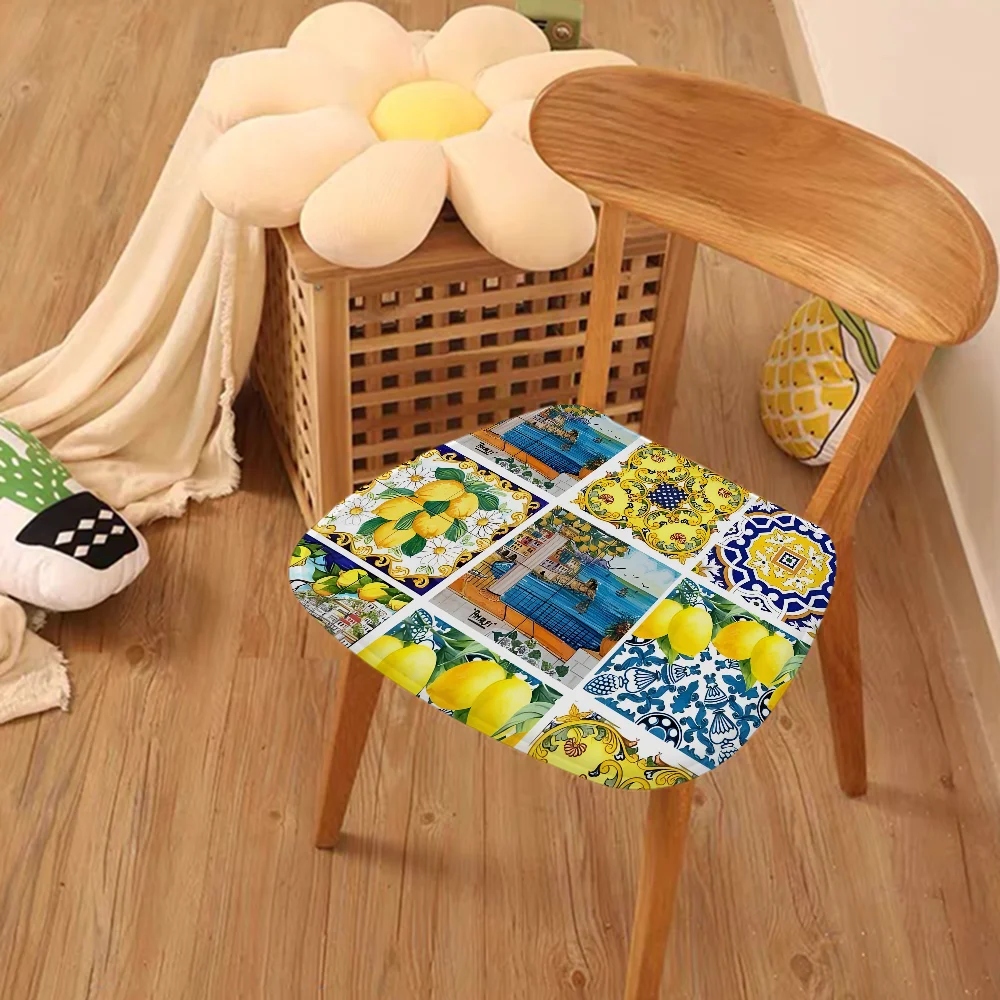 Mediterranean Lemon European Stool Pad Patio Home Kitchen Office Chair Seat Cushion Pads Sofa Seat 40x40cm Chair Mat Pad