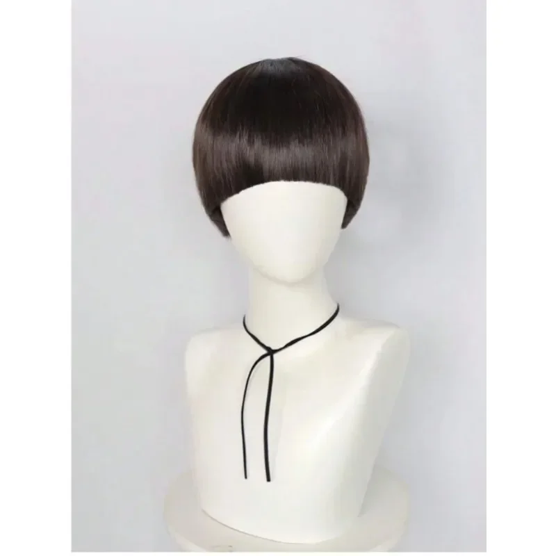 남성용 짧은 갈색 코스프레 가발, 합성 볼컷 헤어, 애니메이션 복고풍 가발, 영화, 할로윈, 크리스마스에 적합