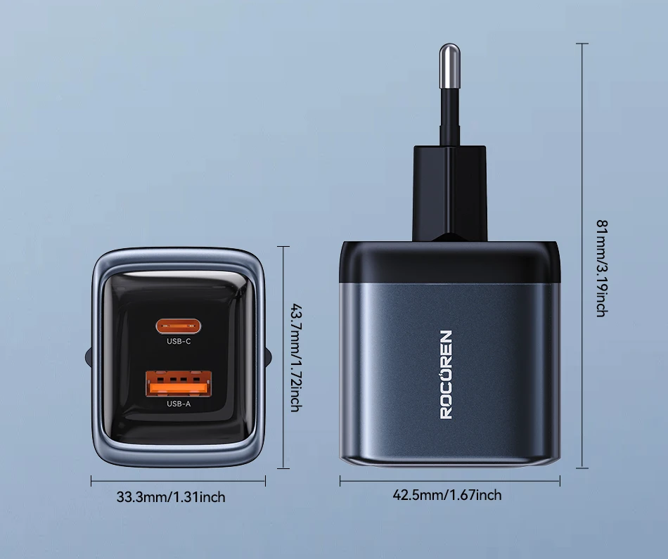 Rocoren 20W GaN PD Schnellladegerät USB-C Ladegerät Tragbares Typ-C Ladegerät PD3.0 QC3.0 Schnellladung für iPhone 18 17 16 15 Pro Max – Detail 31