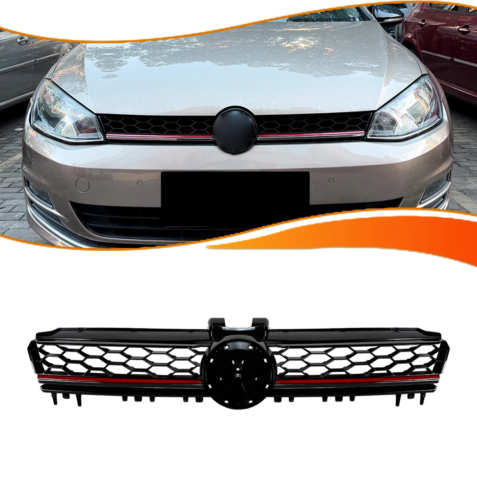 Car Front Bumper Hood Grille Racing Grill Upper Replacement Mesh For Volkswagen VW Golf 7 MK7 GTI 2013 2014 2015 2016