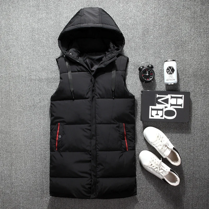 Длинный теплый мужской повседневный трендовый жилет без рукавов с капюшоном, новый рабочий жилет, мужской спортивный жилет высокого качества, модный жилет на открытом воздухе, куртка