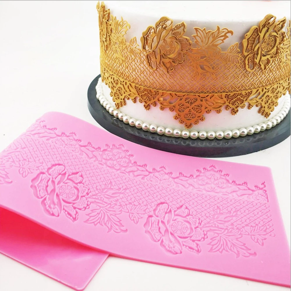 Rose Vine Lace Silicone Mould Flower Border Cake Mat Icing Fondant Cake Decorating Sugarcraft Tool