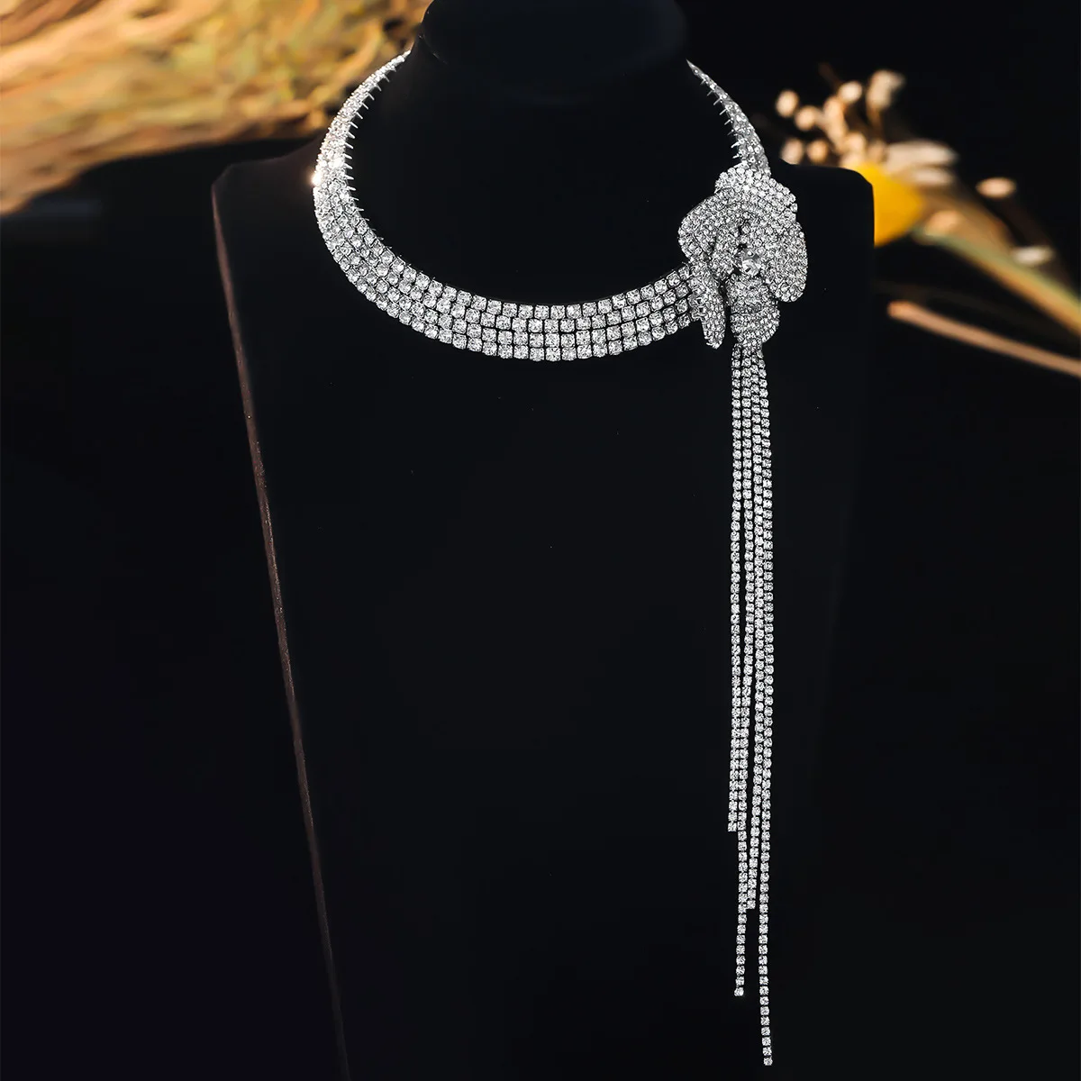 Rhinestone Multi Layered Flower Fringe Necklaces for Women Occidental Exquisite Temperament Advanced Personality Luxury Jewelry