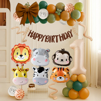 48pcs Jungle Safari Animal Birthday Balloons Banner Kids 1 Years Birthday Party Decorations Wild One Green Latex Helium Globos