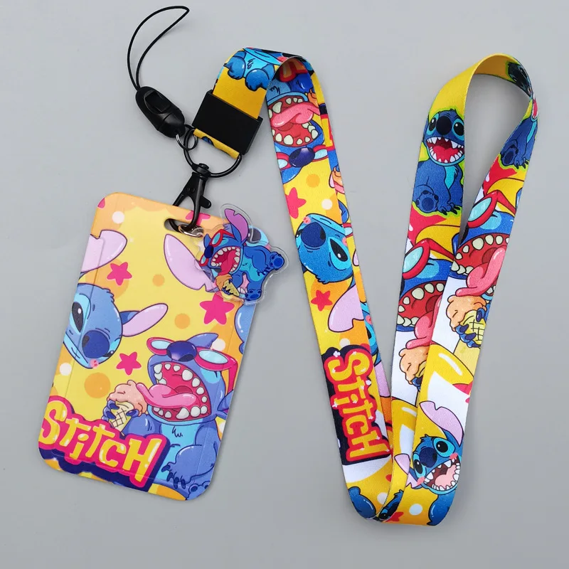 

Funny Cartoon Stitch Lanyard Neck Strap Keychain Card Cover Badge Holder Mobile Phone Hang Rope Keyring Anime Accessories Gifts