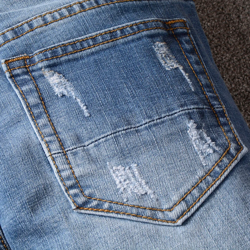 Men's Stretch Slim Fit Jeans Nostalgic Washed Blue Hip-Hop Designer Y2K Fashionable Hipster Brand Pants