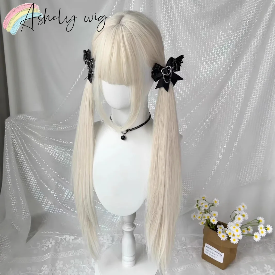 Milky White Wig with Sideburns 85cm Long Wavy Hair Lolita Cute Synthetic Wigs High Temperature Fibers Natural Wigs for Cosplay