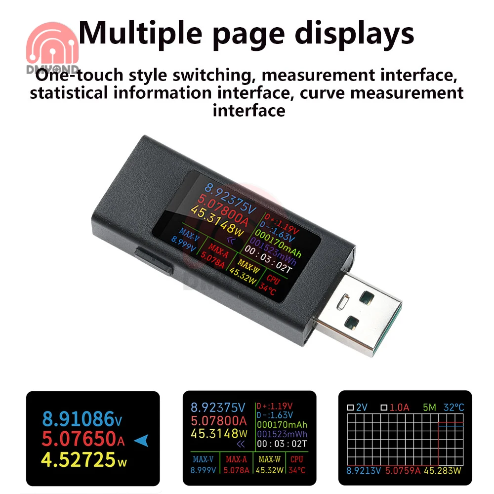 360W USB Tester Voltmeter Ammeter 1.06" IPS 4V-30V 12A Peak QC/PD Detect w/ Energy Curve for Laptop Charger Data Cable Test Tool