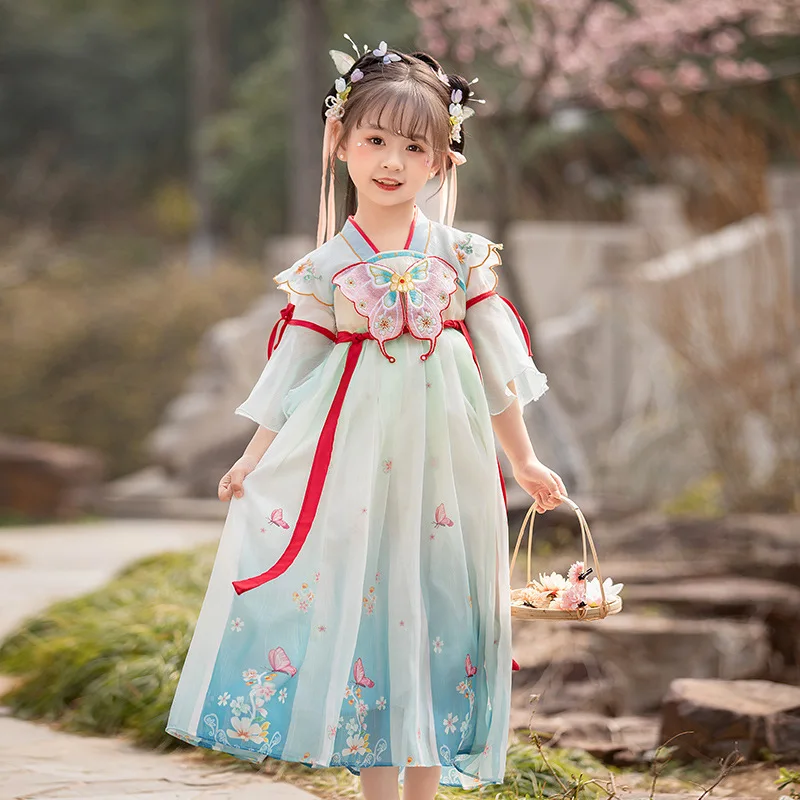 Chinese Style Traditional Butterfly Embroidery Hanfu Girl Super Fairy Tang Costume Ancient Dress