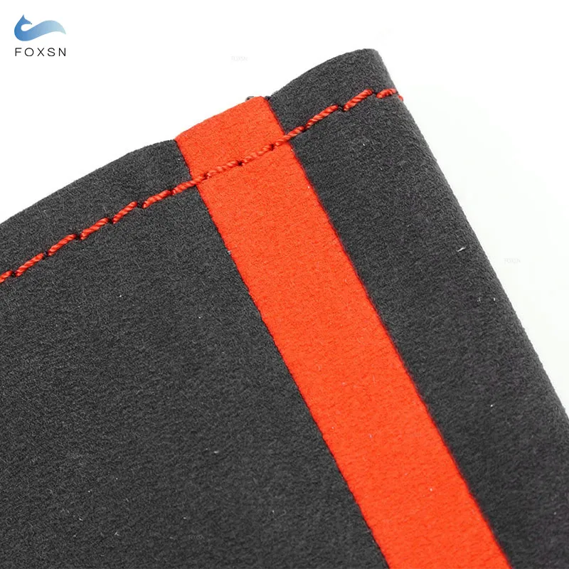 Car Steering Wheel Suede Leather Cover Decorative For VW Golf 5 V Touran 2003 2004 2005 Polo 2003-2006 (4-Spoke) Red Bar Lines