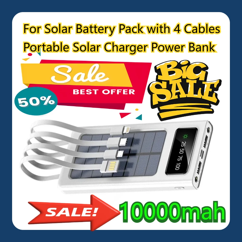 

For 10000mah Solar Battery Pack with 4 Cables DFITO Portable Solar Charger Power Bank