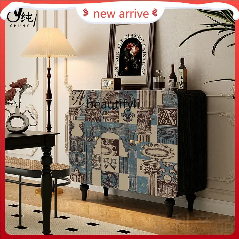 

SS ss7486 French Impressionist solid wood side cabinet, custom painted art porch restaurant, kitchen against the wall for storag