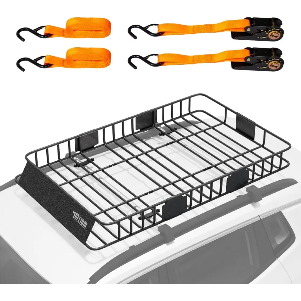 

64"x 39"x 6" Universal Rooftop Cargo Carrier Basket, Extendable Steel Roof Rack Basket w/Straps with Hook, Heavy Duty Car Top R